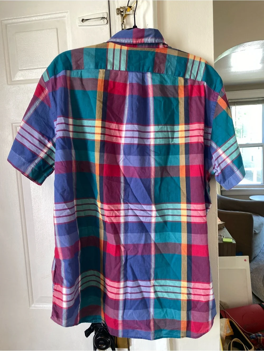 J Crew Madras 💯 Cotton Relaxed short-sleeve Indian shirt in plaid NWOT XL